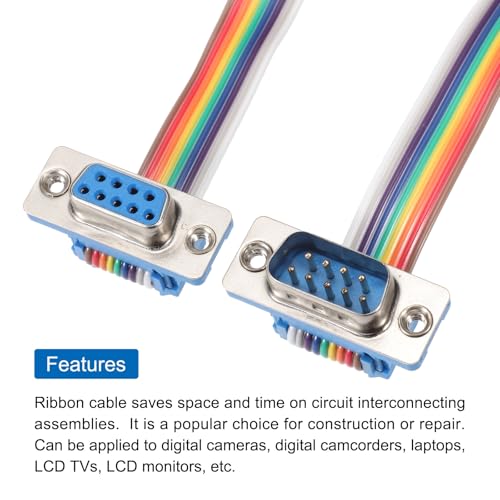 MECCANIXITY IDC Rainbow Wire Flat Ribbon Cable DB9 Male to DB9 Female 8 Inch Length 2.54mm Pitch Breadboard Jumper Wires for Electronic Projects - size: 8 Inch, style: DB9 Male to DB9 Female