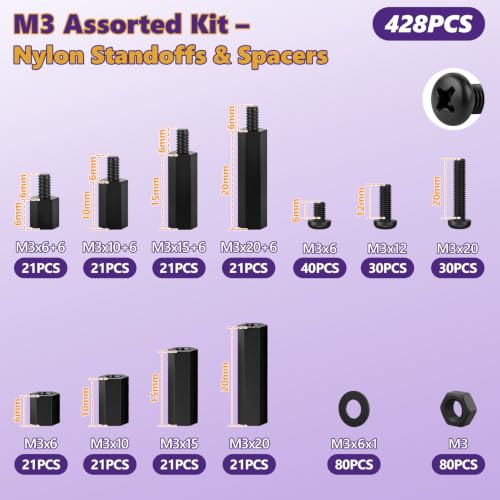 706PCS M3 Brass & Nylon Motherboard Standoffs Screws Nuts Washers Kit - size: 706PCS M3