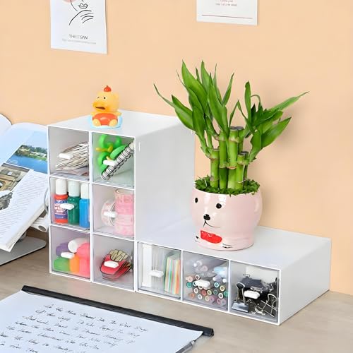 Desktop Organizer With 6 Drawers, Pencil Box, Stationary Organizer - color: 2 Tall Layers & 6 Drawers, White