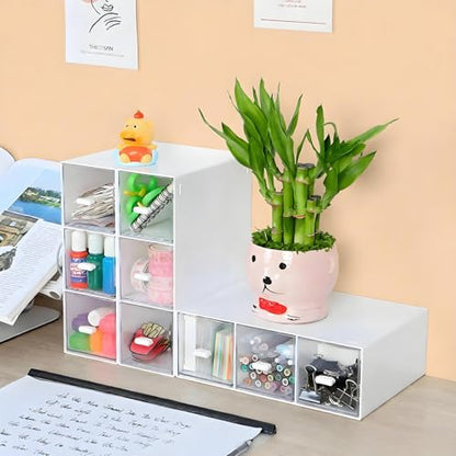 Desktop Organizer With 6 Drawers, Pencil Box, Stationary Organizer - color: 2 Tall Layers & 6 Drawers, White