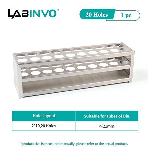 20 Holes (2×10) Tube Rack, Suitable for Tubes of Dia.≤21mm,Stainless Steel Test Tube Holder, IN-TTRS20 - style: 20Holes, Dia.≤21mm
