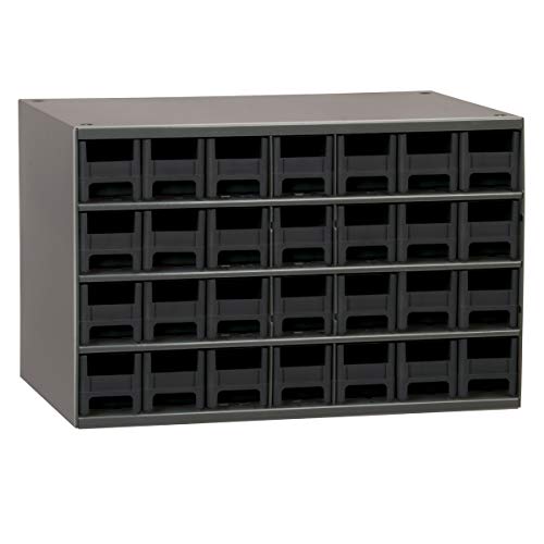 Akro-Mils Steel Garage Storage Cabinet, Small Parts Organizer Metal Cabinet for Hardware, Nails, Screws, Bolts, Nuts, and More, 17" W x 11" D x 11" H, 28-Drawer, Gray Cabinet/Black Drawers (19228) - color: Gray Cabinet/Black Drawers, size: 28-Drawer