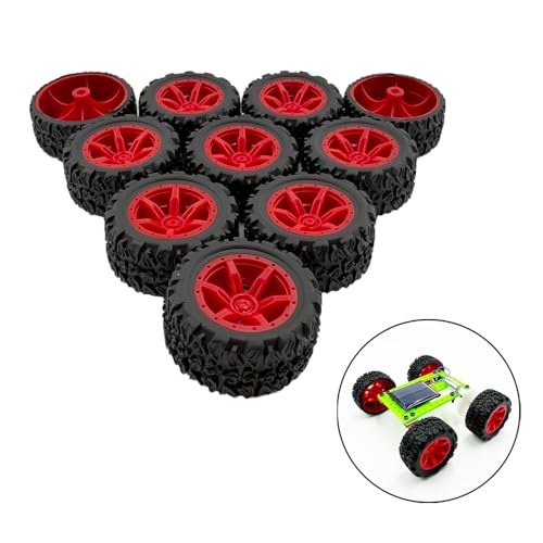 10PCS Toy Car Wheel Rubber Wheel with 5PCS Round Rod Shaft Axles for RC Car Truck Robot DIY Model Toy Parts (2x34mm Red) - style: 2x34mm Red