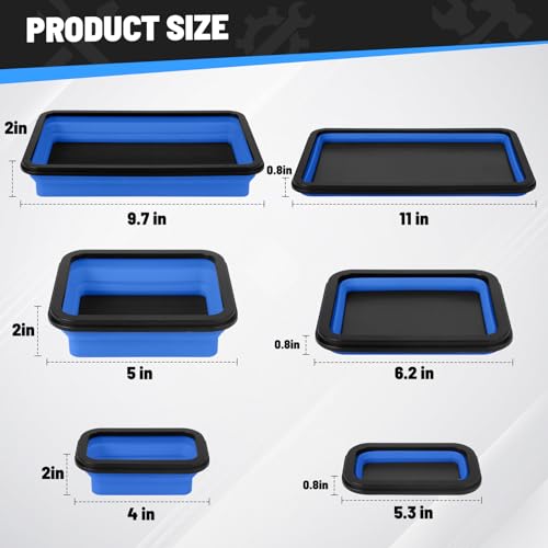 Collapsible Magnetic Parts Tray Set, 3 Different Size Tool Trays, Blue - color: Blue