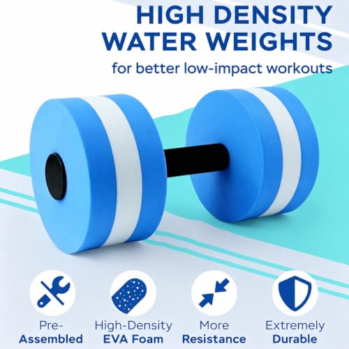 2Pc Water Dumbells Water Aerobic Exercise Foam Dumbbell Pool Resistance Aquatic Dumbbell EVA Yoga Barbell Exercise Fitness Equipment Exercises Equipment for Weight Loss - color: Blue