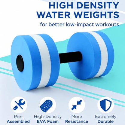 2Pc Water Dumbells Water Aerobic Exercise Foam Dumbbell Pool Resistance Aquatic Dumbbell EVA Yoga Barbell Exercise Fitness Equipment Exercises Equipment for Weight Loss - color: Blue