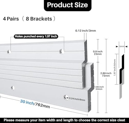 4 Pairs 30 inch Aluminum French Cleat, Heavy Duty Picture Hanger - size: (4 Pair) 30-inch
