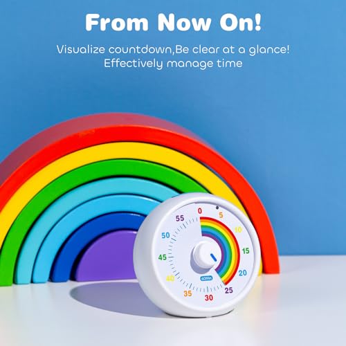 Visual Timer for Kids, 60-Minute Countdown for Classroom Office Kitchen, Desk Timer Kids Time Management Tools with Silent Operation, Pomodoro Timer Rainbow Pattern(White) - color: White