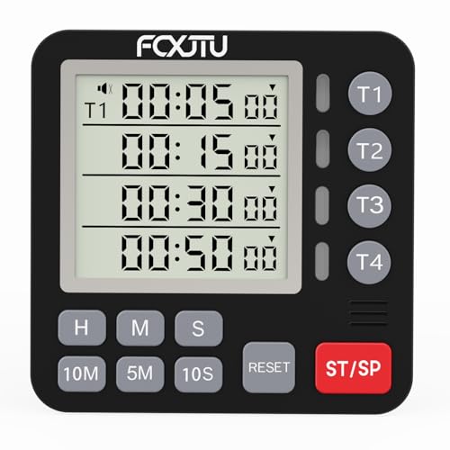 Digital Dual Kitchen Timer, 4-Channel Magnetic Countdown Timer for Cooking - color: Black