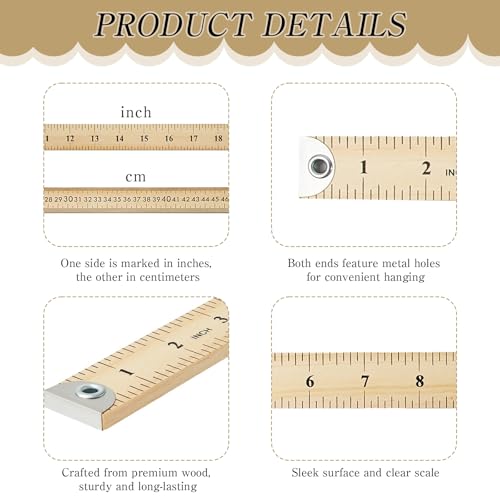12 Pcs 36 Inches Natural Wood Yard Stick Ruler with Metal Tips and Hang Hole,Clothing Measuring Meter Stick Wooden Yardstick for Home Office