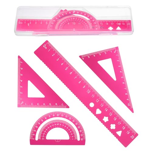 PATIKIL 4Pcs Geometry Drafting Tool, Aluminum Alloy Geometry Kit Math Tool - color: Pink, size: 20cm