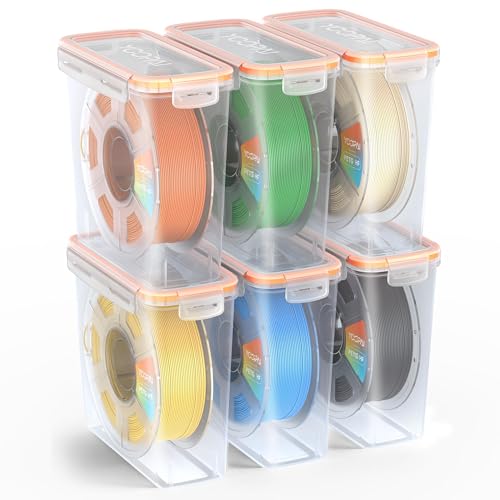 YOOPAI Pro Filament Storage Box – Precision-Fit Airtight Container for Single 1KG Spools, Flat-Lid Design for Stable Stacking, Premium Desiccant Moisture Control, 3D Printer Filament Storage 6 Pack