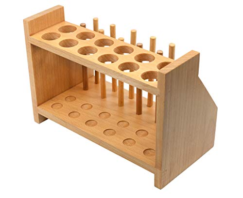 EISCO Wooden Test Tube Rack with 12 Draining Pins - Holds Tubes up to 25mm 9.3" Wide Premium Polished Wood Construction- Eisco Labs