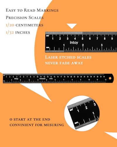 Metal Ruler 12 Inch 2 Pack, 30cm Stainless Steel Metric Ruler for Architects & Engineering, Professional Zero Start Straight Edge Ruler, Easy to Read Black Rule with Laser Etched Scales