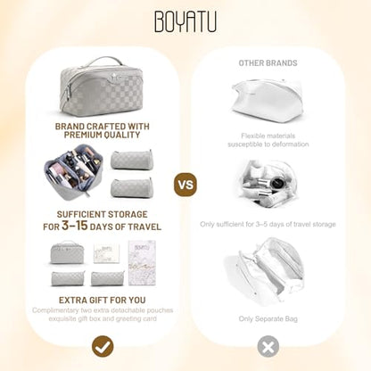 BOYATU Travel Makeup Bag Organizer: 180°Open-Flat 3 Pcs Make up Bags Set - color: 01-F-Gray