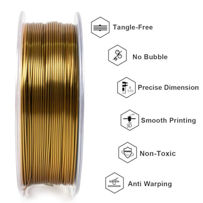 Geeetech Silk PLA Filament 1.75mm Silk Dual Color Filament, Coextrusion Dichromatic Metal-Like Shiny Consumable 1kg (2.2lbs) 1 Spool, Dimensional Accuracy +/- 0.02 mm, Gold Black - color: 1kg Dual Color Gold-black