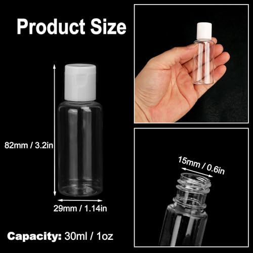 100 Pack 1 oz Plastic Bottles with Caps, Clear Empty Bottles, Flip Top for Lotion and Shampoo, Travel-Friendly, BPA-Free - size: 100 Pack 1 oz