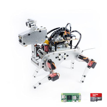 SunFounder AI Robot Kit with Raspberry Pi Zero 2 W+32G TF Card, ChatGPT-4o Enabled with Voice Command & Video Recognition, App Control, FPV, 12 Servos, Gyroscope, Camera, Mic - color: PiDog + Zero 2 W + 32G TF Card