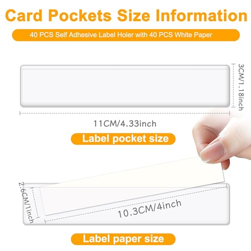 40 PCS Index Card Pockets, Self Adhesive Card Pockets with Top Open, Clear Label Pockets for Storage Bins, Plastic Labels Holders for Organizing, Loading, Drawer,Library Card, Totes, Shelves (1“X4) - size: 1“X4"