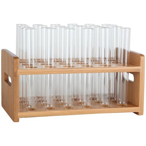 Lily's Home Bamboo Test Tube Vial Shot Glasses Holder Rack, Great as Pen Stand, Made from Bamboo with Built-In Handle, Rack Only, Glass Tubes NOT Included, 24 Tube Capacity (7/8" (22mm') Holes) - size: 24