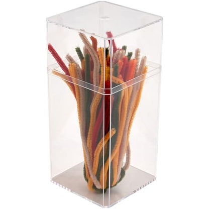Pioneer Plastics 048C Clear Large Tall Rectangular Plastic Container, 3.75" W x 3.75" D x 8.25" H
