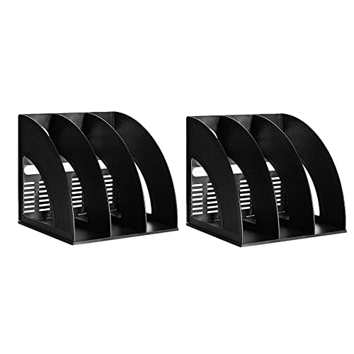 Marte Vanci 2 Pcs Magazine File Holder Book Desktop Organizer Plastic Storage Sturdy Vertical 3 Section Folder (Black) - color: 2 Pcs Black 3 Section