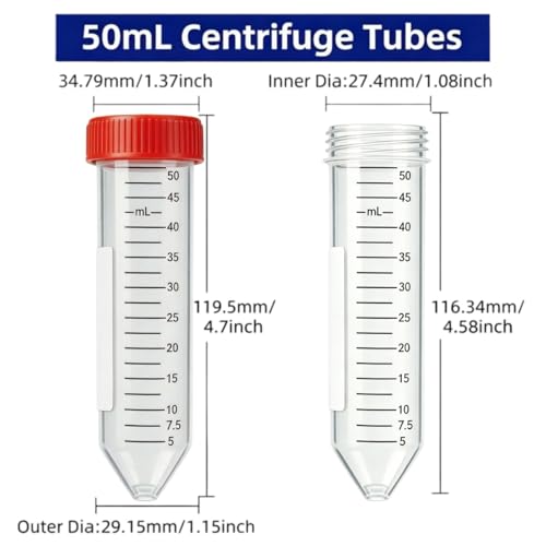 Conical Centrifuge Tubes 50ml,25 Pack Sterile Leak-Proof Test Tubes with Screw Caps,Sealable Plastic Polypropylene Test Tubes with Graduated Marks and Lid (50mL-25Pcs) - size: 50mL-25Pcs
