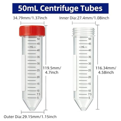 Conical Centrifuge Tubes 50ml,25 Pack Sterile Leak-Proof Test Tubes with Screw Caps,Sealable Plastic Polypropylene Test Tubes with Graduated Marks and Lid (50mL-25Pcs) - size: 50mL-25Pcs