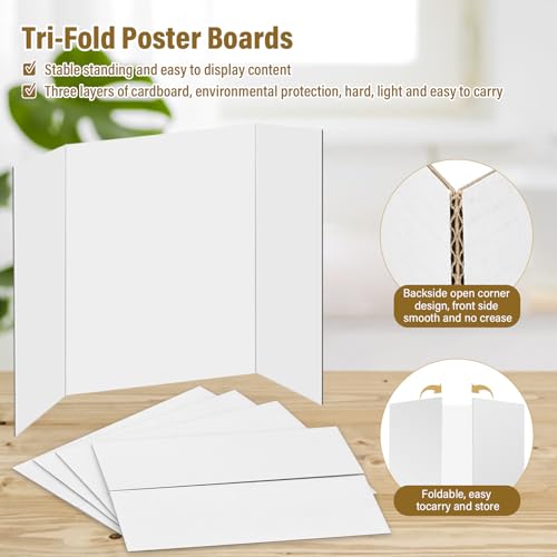 4 Pcs Trifold Poster Board, 26x17 inches White Poster Board Comes with Sticky Accessories, Corrugated Presentation Boards, Display Board for School Projects, Business Presentations - size: 26x17 in, style: 4 count