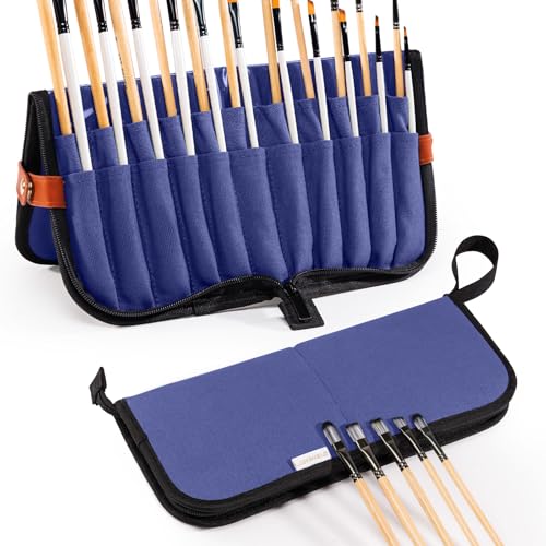 Stand Up Paint Brush Holder Case, 22-Slot Paintbrush Storage Bag Pop-Up - color: Navy, size: Large 6*13.5"