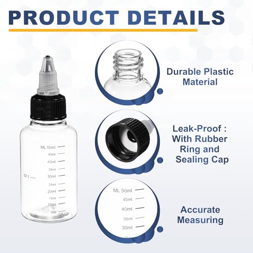 PATIKIL 50ml 2oz,9 Pcs Plastic Squeeze Dispensing Bottles,Transparent,Black - color: Transparent/Black, size: 50ml