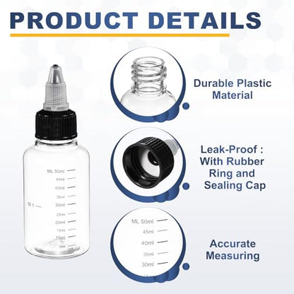 PATIKIL 50ml 2oz,9 Pcs Plastic Squeeze Dispensing Bottles,Transparent,Black - color: Transparent/Black, size: 50ml