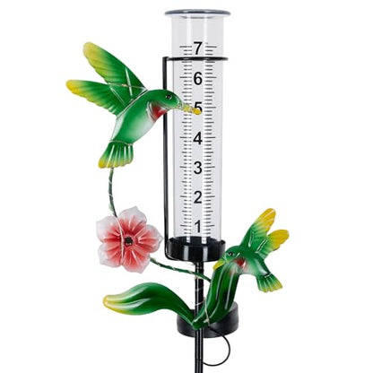 Hummingbird Rain Gauge Outdoor, 38" Tall Solar Rain Gauges - color: Green - Hummingbird