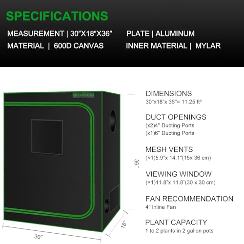 Small Grow Tent for Aerogarden，30”x18”x36” ，Hydroponics Growing System ，Highly Reflective 600D Diamond Mylar Canvas with Ventilation window and Floor Tray for Hydroponic Indoor Plant Growing - size: 30”x18”x36”