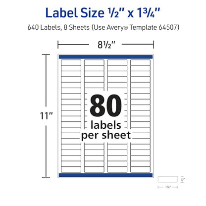 Avery Rectangle Durable Waterproof Labels, 0.5" x 1.75", Matte White, Sure Feed Technology, Laser/Pigment-Inkjet Compatible, 640 Printable Labels Total (64507) - style: 640 labels