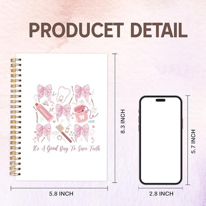 Coquette Pink Bow Dentist Notebook Journal, Dental Hygienist Gifts Notebooks for Note Taking, Dental Assistant Gifts Journal, Pink Preppy Hardcover Spiral Notebook 5.5x8.3in - color: Dentist