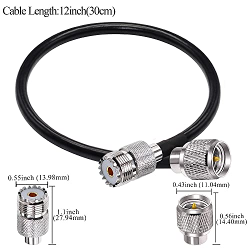 TUOLNK Mini UHF Male to UHF Female Extension Cable Mini Male Plug to SO239 PL259 Female Jack Coax Jumper Cable RG58 for CB Radio Antennas 12inch(30cm) 2Pcs - size: 0.98ft-2pcs