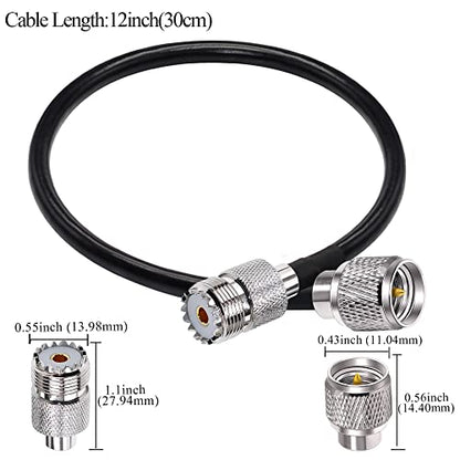 TUOLNK Mini UHF Male to UHF Female Extension Cable Mini Male Plug to SO239 PL259 Female Jack Coax Jumper Cable RG58 for CB Radio Antennas 12inch(30cm) 2Pcs - size: 0.98ft-2pcs