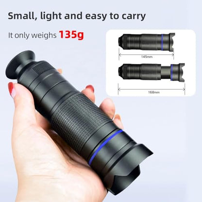 Andoer 36X Telephoto Lens Kit with Mini Tripod, Phone Clip, Holder, Lens Bag, Cleaning Cloth for Hiking, Camping, Wildlife Observation, Moon, Sports, Game, Concert Watching, Gold - color: Gold