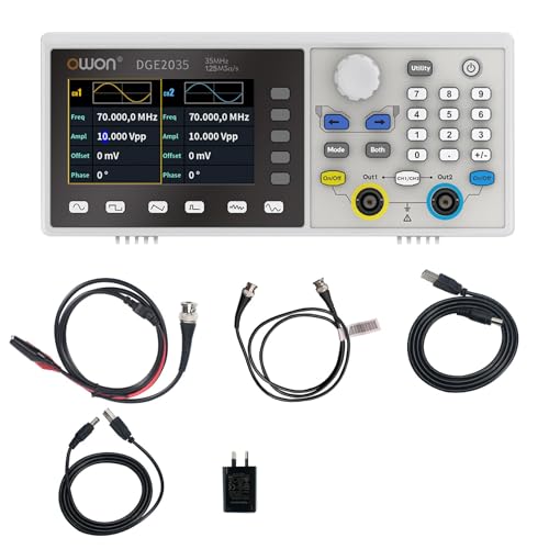 OWON DGE2035 Dual-Channel Arbitrary Waveform Generator, 35MHz Function Generator, 125MSa/s Sampling Rate, 14-bit Resolution, 3.6” TFT LCD, Signal Generator with AM/FM/FSK Modulation, PC Control - style: DGE2035
