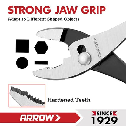 ARROW 8" Slip Joint Pliers, Pliers Tool with Thick Dip-Grip Handle, Strong Grip Jaws, High Carbon Steel, Pliers for Gripping, Loosening Nuts and Bolts, Cutting Steel Wire (Pack of 2) - size: 8 Inch (Pack of 2)
