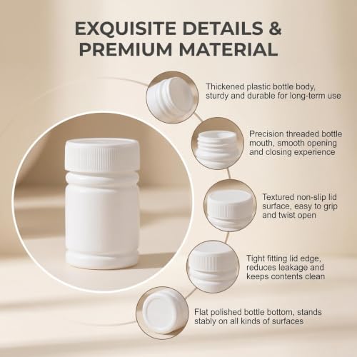 50PCS White Empty Solid Plastic Bottle Case Holder Container Vials Box with Screw Cap for Powder Sample Storage (60ml)