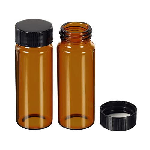 PATIKIL 30mL Reagent Media Bottle, 10 Pack Round Glass Storage Bottles Plastic Screw Cap for Lab Home, Brown - size: 30mL