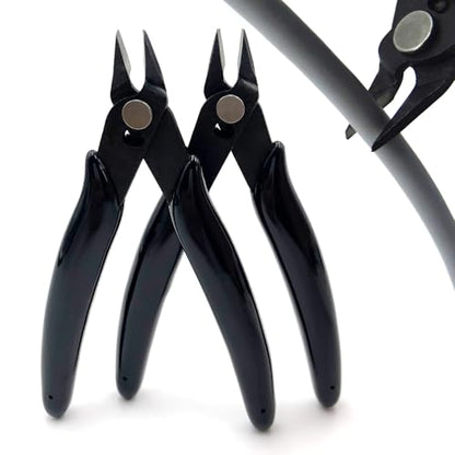 2 Pack Micro Wire Cutters 5 Inch Flush Cutters, Precision Side Cutters Nippers, Spring-Loaded Diagonal Pliers for Electronics, Jewelry Making, Plastic Models, Cable Ties (Black)