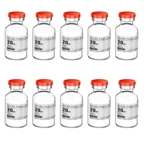 10pcs 20ml Sterile Empty Vial with Plastic Aluminum Caps，Penicillin Bottle 20mm Crimp Top Sterile Transparent Borosilicate Lab Sample Vial (Transparent) - size: 20ml 10pcs