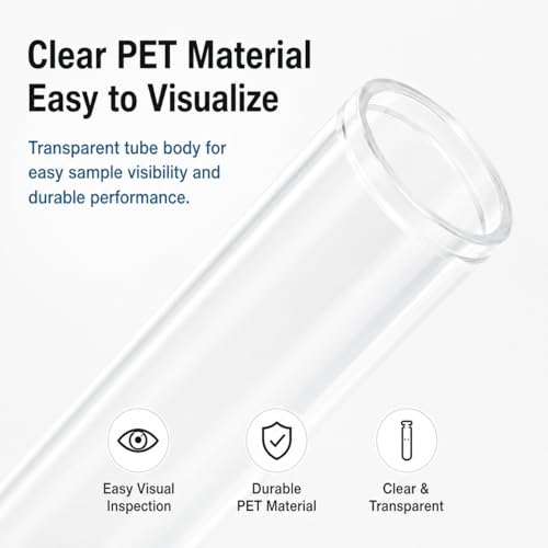 10mL Sterile No Additive PET Sample Processing Tubes, Yellow Cap, Individually Wrapped Clear Lab Tubes for Research and Training (10-Pack)