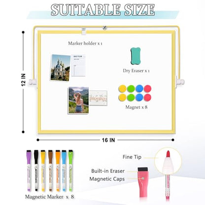 Double-Sided Magnetic White Board with Stand, 16" x 12" (Gold) - color: Gold, size: 16"W x 12"H