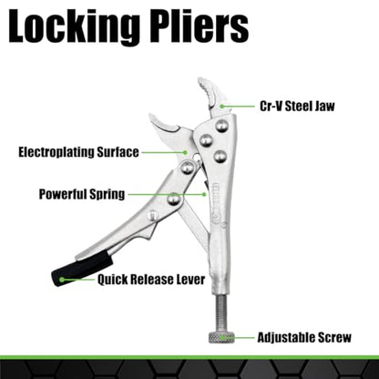 GRIP 2 pc Mini Locking Pliers - Heat Treated Steel - Nickel Plated - Locking Plier/Long Nose Locking Plier - Intricate Repairs - Home, Garage, Workshop