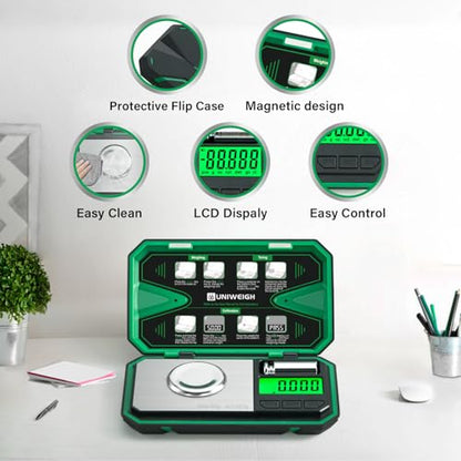 UNIWEIGH Milligram Scale Precision 0.001g/50g mg Scale for Weighing Powders - color: Green