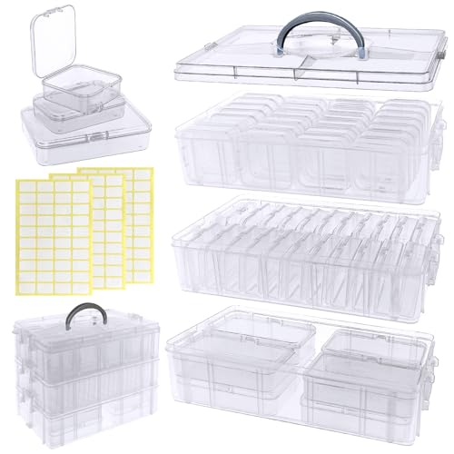 Guyuyii 58 Pcs Transparent Bead Organizer with Portable Handle and Labels - color: White